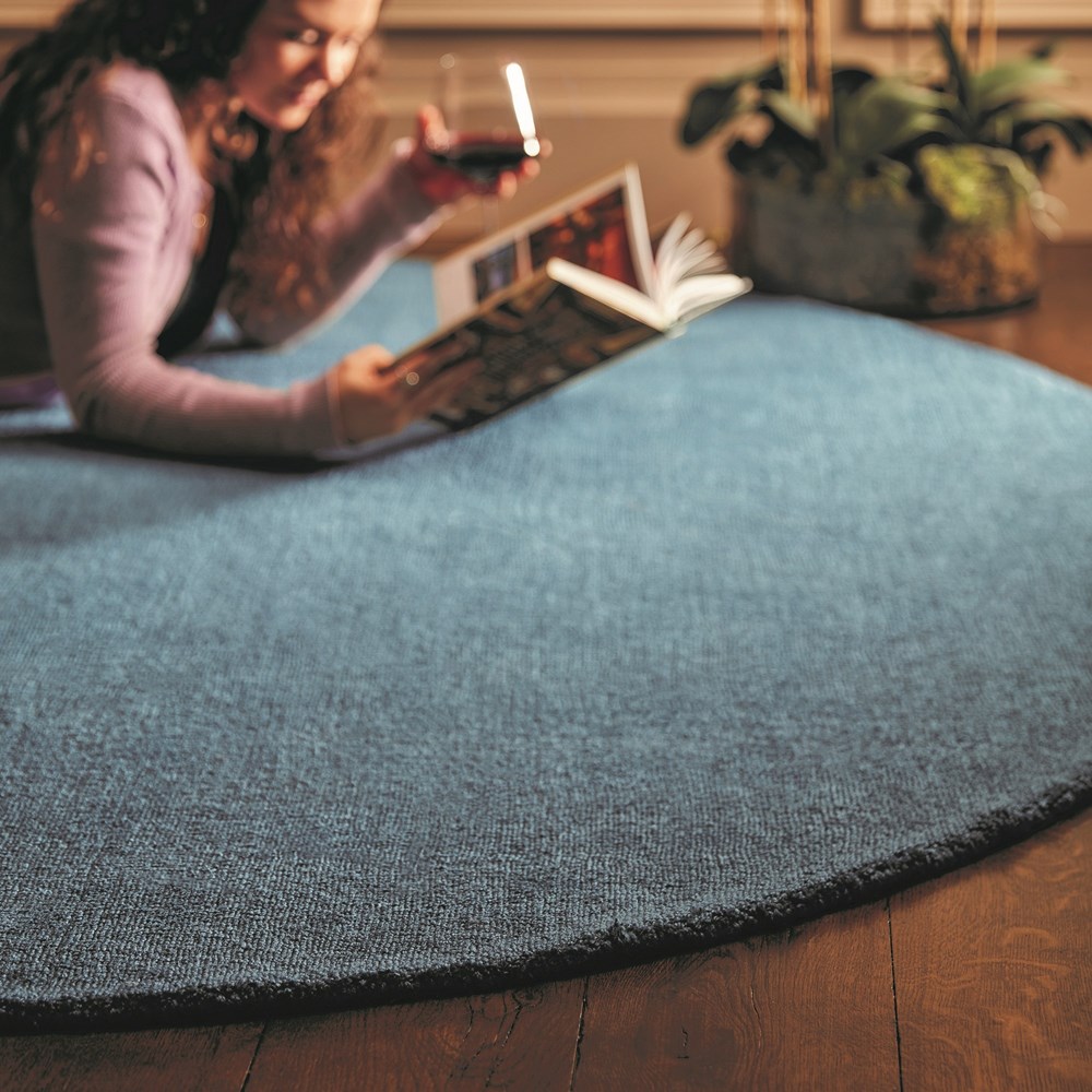 Reef Plain Dye Eco Circle Rugs in Petrol Blue